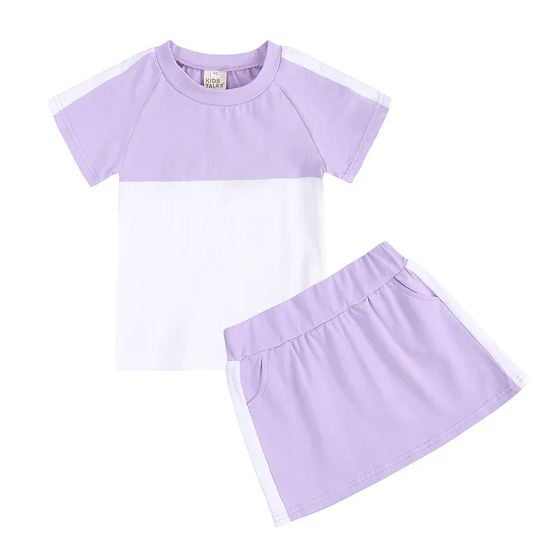 Children Kids Toddlers Girls Boys Short Sleeve Color Blocking T-Shirt And Short 2pcs Set