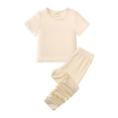 Children Kids Baby Fashion Girls Casual Basic Short Sleeve Solid Color T-Shirt And Pants 2pcs Set