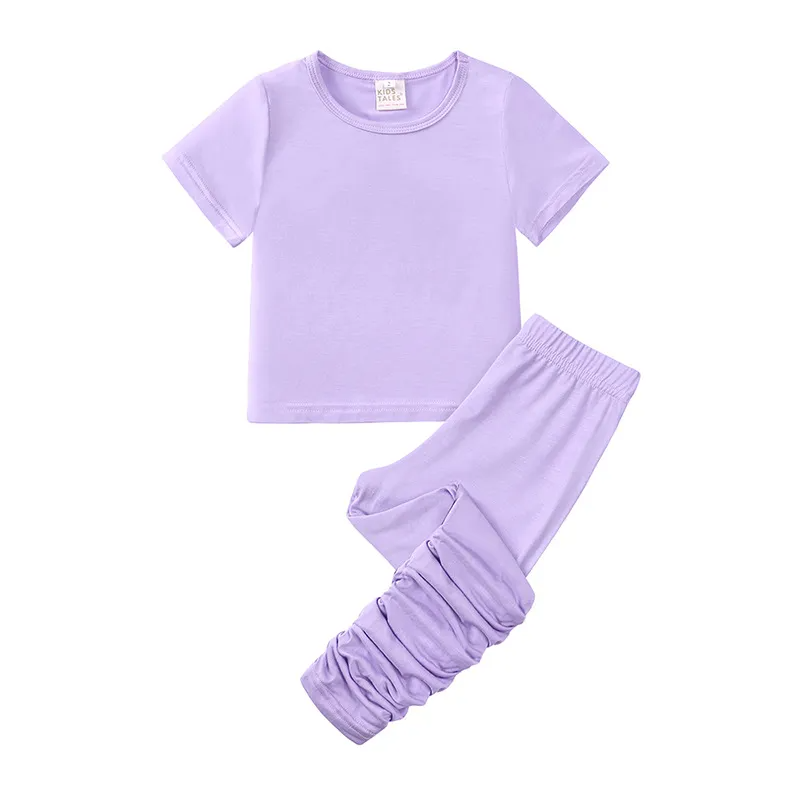 Children Kids Baby Fashion Girls Casual Basic Short Sleeve Solid Color T-Shirt And Pants 2pcs Set