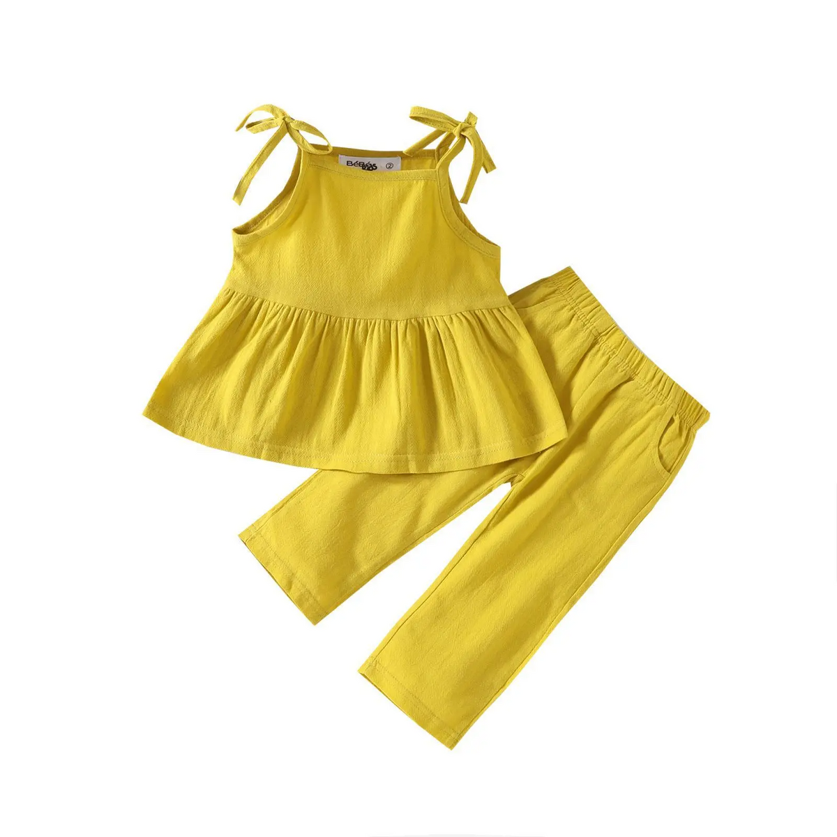 Children Kids Baby Fashion Girls Sleeveless Solid Color Sling Top And Pants 2pc Set