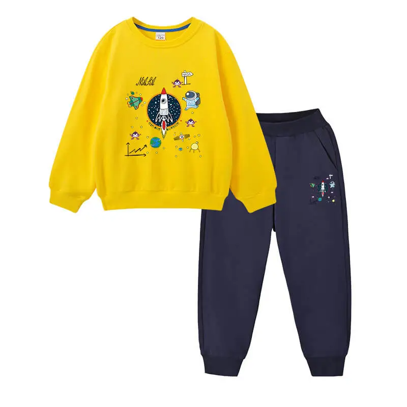 Kids Casual Round Neck Space Printed Sweatshirt And Jogger Pants Set