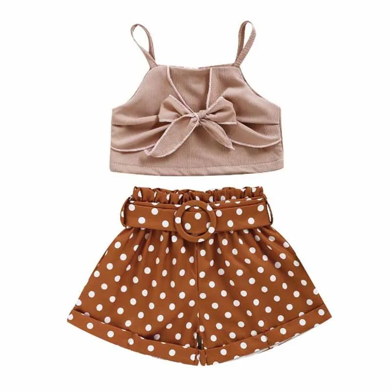 Kids Toddler Girls Casual Cute Solid Color Sleeveless Camisole Polka Dot Shorts Set