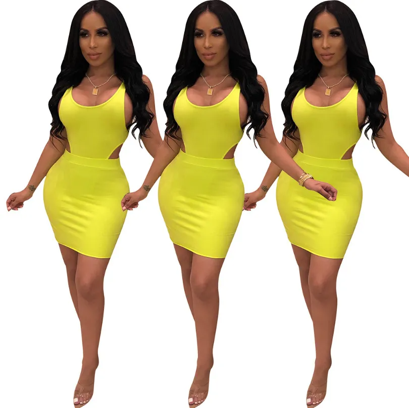 Candy Color Cut-Out Summer Slim-Fit Women Tight Mini Dress