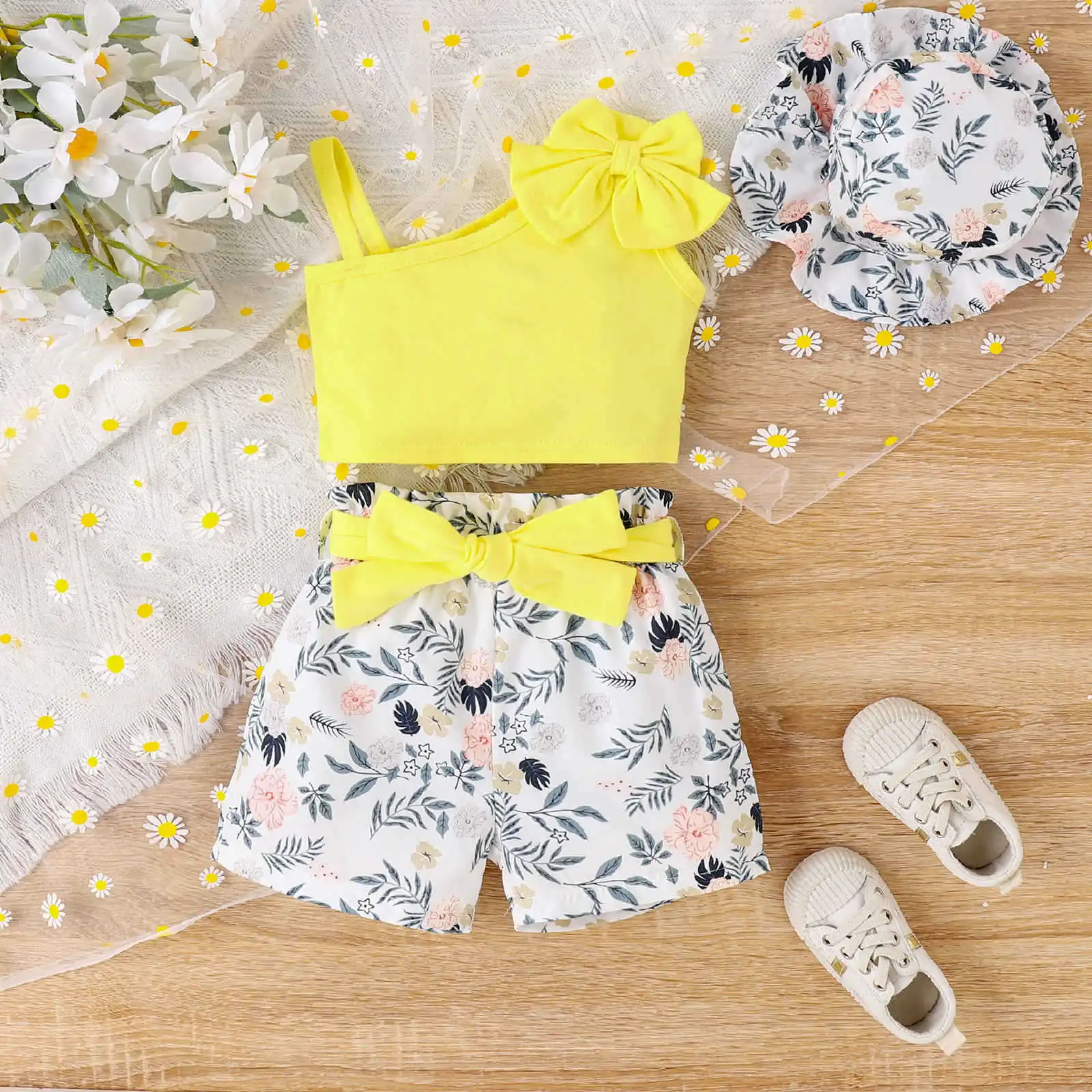 Kids Toddler Girls Fashion Casual Cute Bow Sleeveless Camisole Floral Shorts Set