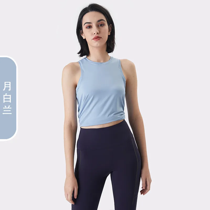 Women Summer Loose Sleeveless Sports Yoga Solid Color Top