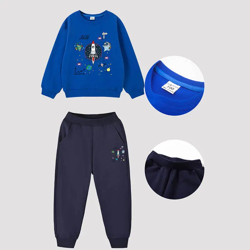 Kids Casual Round Neck Space Printed Sweatshirt And Jogger Pants Set