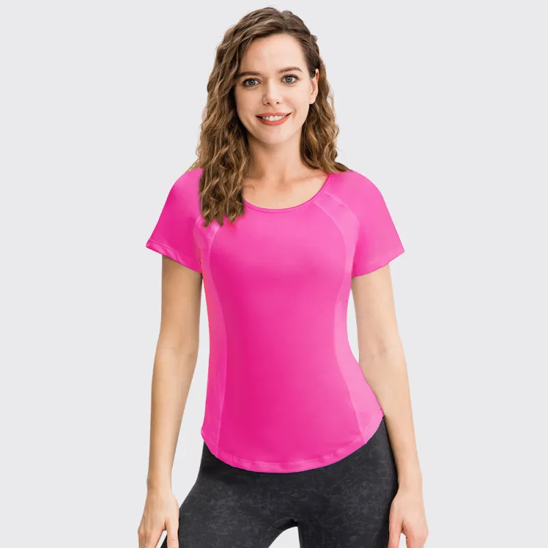 Women'S Tight Round Neck Mesh Mesh Breathable High Elastic Quick Dry Running Fitness T-Shirt