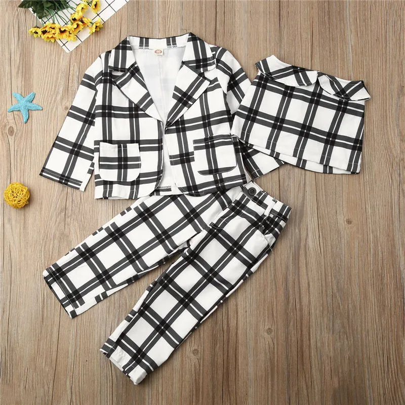 3pcs/Set Long Sleeve Plaid Coat And Trousers And Vest Set