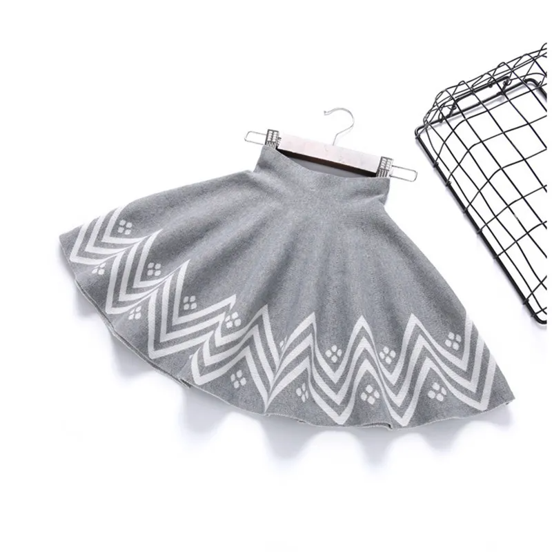 Girls Round Neck Long-Sleeve Tops And Stripe Skirt Two-Piece Set