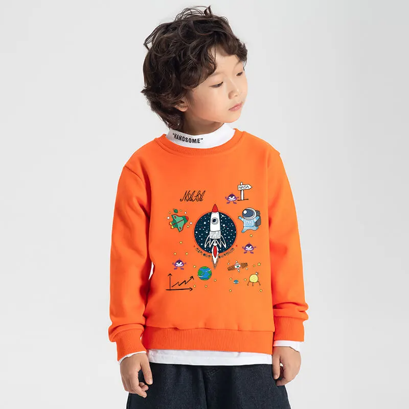 Kids Casual Round Neck Space Printed Sweatshirt And Jogger Pants Set