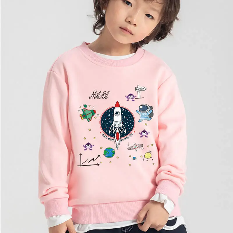 Kids Casual Round Neck Space Printed Sweatshirt And Jogger Pants Set