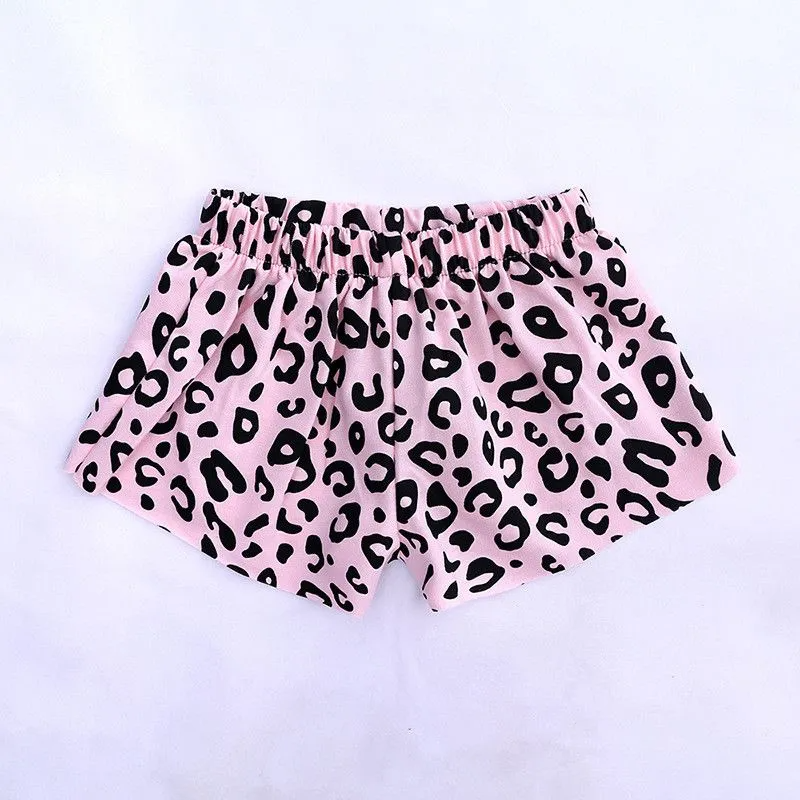 2 Pcs Set Girl Fashion Leopard Print Tees And Shorts