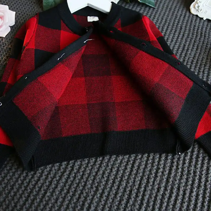 Girls Plaid Single-Breasted Tops And Skirt Set