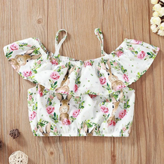 2 Pcs Set Girl Flower Rabbit Print Tops And Shorts