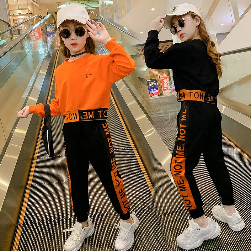 Girls Fashion Letter Pattern Long Sleeve Sweatshirt And Pants Set