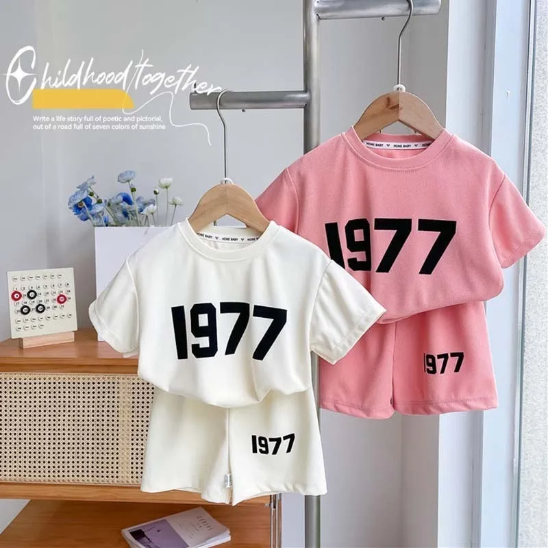 Kids Toddler Big Boys Girls Fashion Casual Digital Short Sleeve Round Neck T-Shirt Shorts Sets