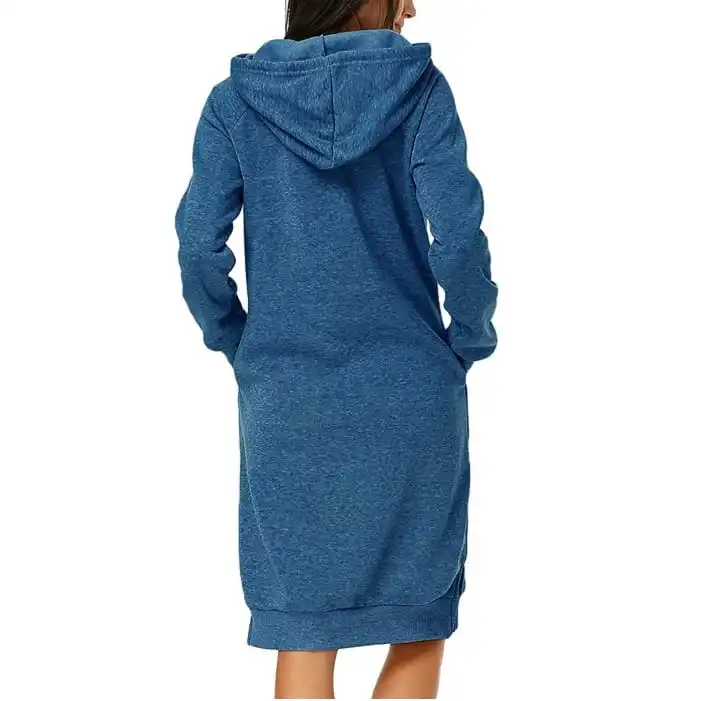 Autumn Winter Women Fashion Solid Color Hooded Long Sleeve Loose Dress