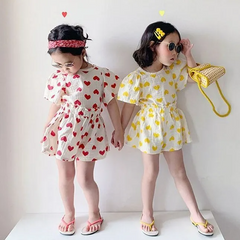 Children Kids Baby Fashion Girls Short Sleeve Love Print Short Sleeve Top And Shorts 2pcs Set