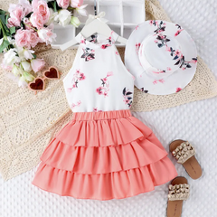 Kids Toddler Girls Casual Cute Floral Print Sleeveless Halter Neck Top Skirt Set