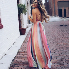 Bohemian Style Sexy Backless Spaghetti Strap Maxi Dress