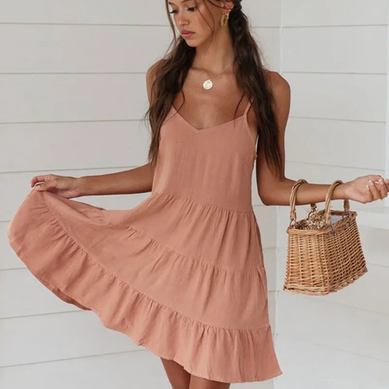 Adjustable Shoulder Strap Design Women Solid Color Slip Dress