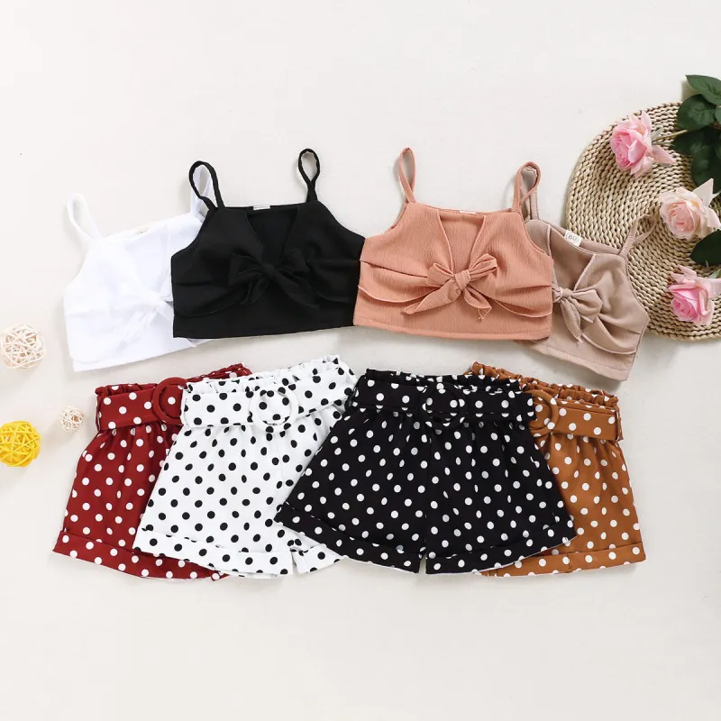 Kids Toddler Girls Casual Cute Solid Color Sleeveless Camisole Polka Dot Shorts Set