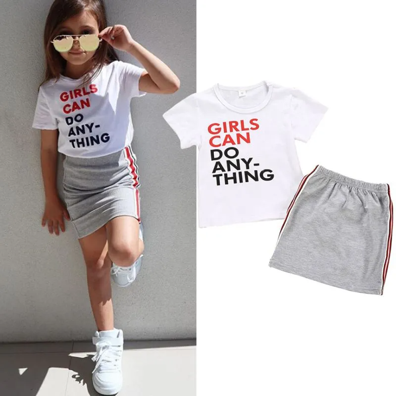 Kids Toddler Girl Summer Basic Letter Print Short Sleeve Tee And Skirt Casual Set