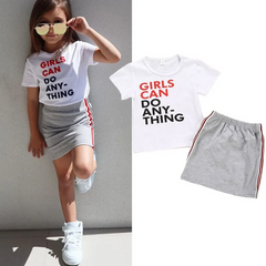 Kids Toddler Girl Summer Basic Letter Print Short Sleeve Tee And Skirt Casual Set