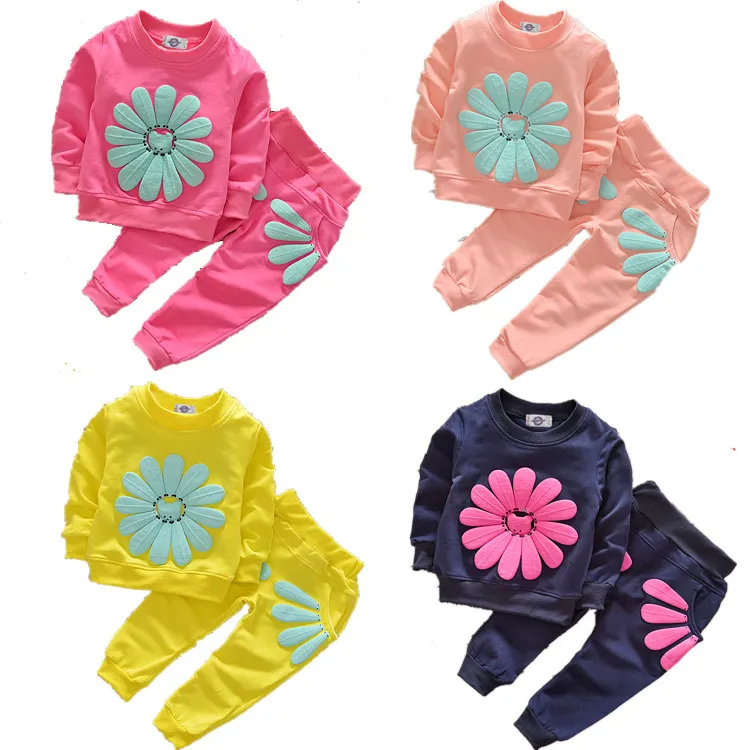 Kids Toddler Girls Spring Autumn Leisure Sports Floral Long Sleeve Sweatshirts Pants Sets