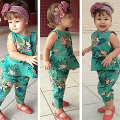 2 Pcs Set Fresh Style Girl Floral Print Tops And Pants