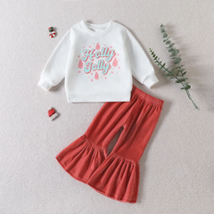 Kids Baby Girls Casual Cute Sweet Letters Print Long Sleeve Round Neck Sweatshirts Flare Trousers Set