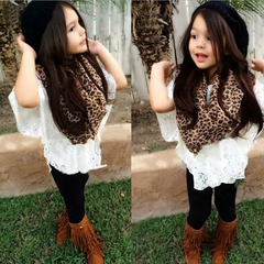 Girls Vest Lace Bat Shirt And Leggings With Scarf Set