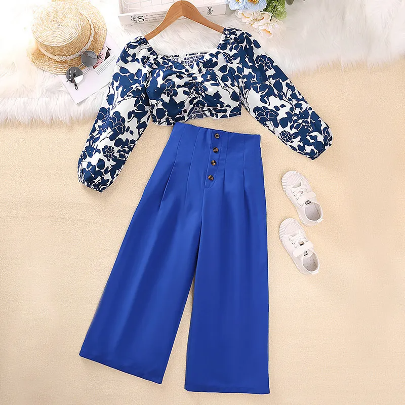 Children Kids Toddlers Girls Flower Ruched Top And Pants 2pcs Set