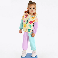 Kids Toddler Big Girls Casual Cute Floral Long Sleeve Zipper Hoodies Pants Sets