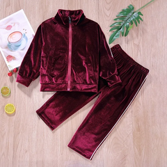 Children Kids Toddler Girls Velvet Zipper Jacket And Pants 2pcs Set