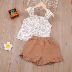 Girls Fashion Polka Dot Tops And Stringy Selvedge Design Shorts