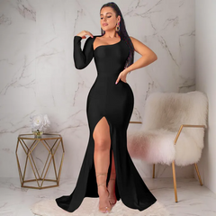 Banquet Sexy Backless Evening Dress Women'S Irregular One-Shoulder Backless Side-Slit Maxi Dress