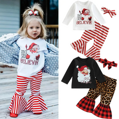 Kids Toddler Girls Casual Cute Party Santa Letters Round Neck Long Sleeve T-Shirt Flare Trousers Sets