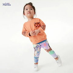 Kids Toddler Big Girls Autumn Winter Fashion Casual Simple Solid Color Cartoon Tiger Crocodile Zebra Sweatshirts Trousers Set