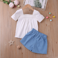 Girls Basic Short Sleeve Solid Color T-Shirt And Shorts Two-Piece Set