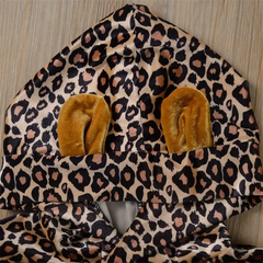 Kids Long-Sleeves Ear Design Leopard Printed Hoodie And Pants Set