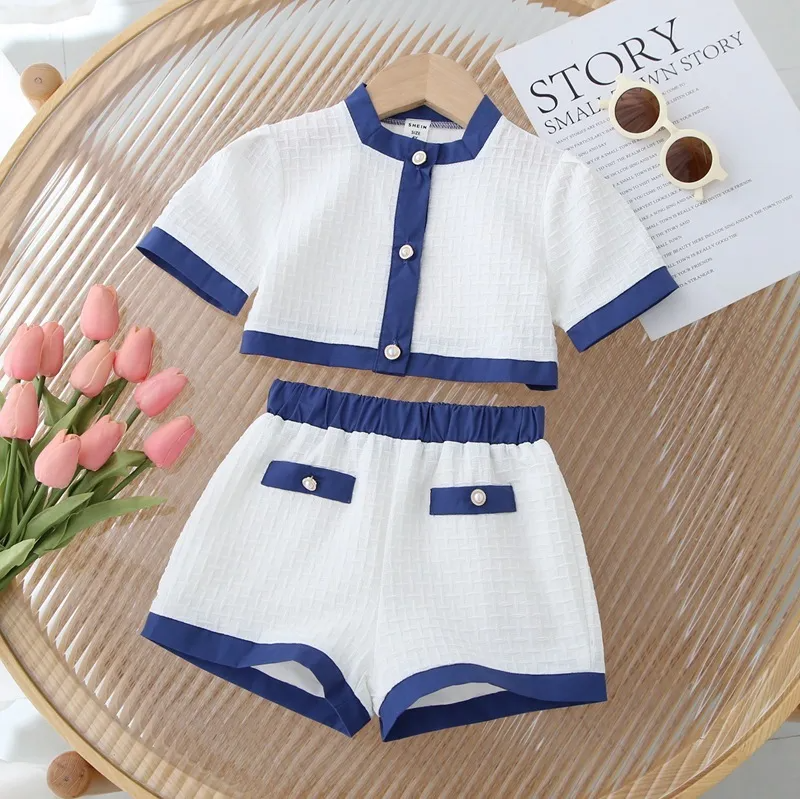 Children Kids Baby Fashion Girls Casual Short Sleeve Color Matching Tops And Skirt 2pcs Set