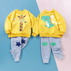 Kids Toddler Boys Girls Fashion Casual Cute Cartoon Pattern Long Sleeve Round Neck Sweatshirts Trousers Sets