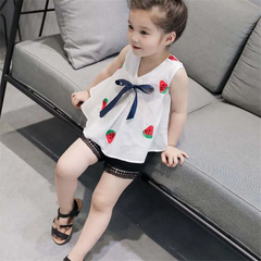 2 Pcs Set Girl Watermelon Print Sleeveless Tops And Shorts