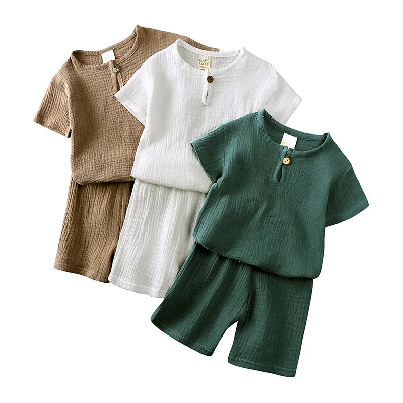 Children Kids Baby Fashion Girls Boys Causal Basic Short Sleeve Solid Color T-Shirt And Shorts 2pcs Set