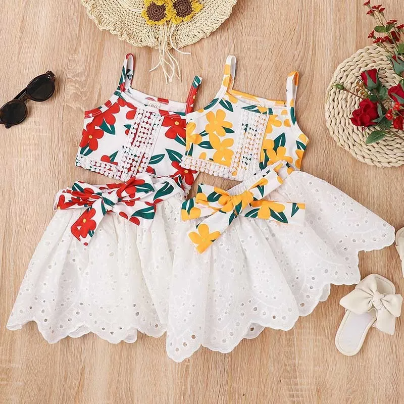 Kids Toddler Girls Casual Cute Sweet Floral Print Vest Skirt Set