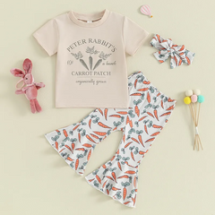 Kids Toddler Girls Easter Cute Carrot Print Short Sleeve Round Neck T-Shirt Flare Trousers SetKids Toddler Girls Easter Cute Carrot Print Short Sleeve Round Neck T-Shirt Flare Trousers Set