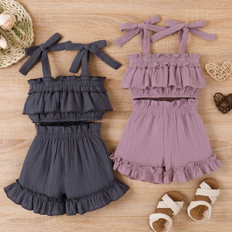 Kids Toddler Girls Casual Cute Solid Color Sleeveless Camisole Shorts Set