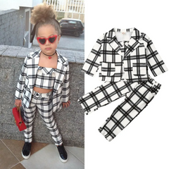 3pcs/Set Long Sleeve Plaid Coat And Trousers And Vest Set