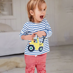 Girls Blue And White Striped Printed Long-Sleeved Top And Trousers Set